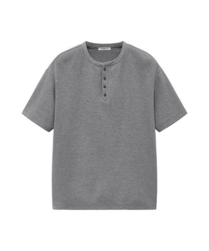 DRAW FIT Waffle Henley Neck Half T-Shirt [Melange]