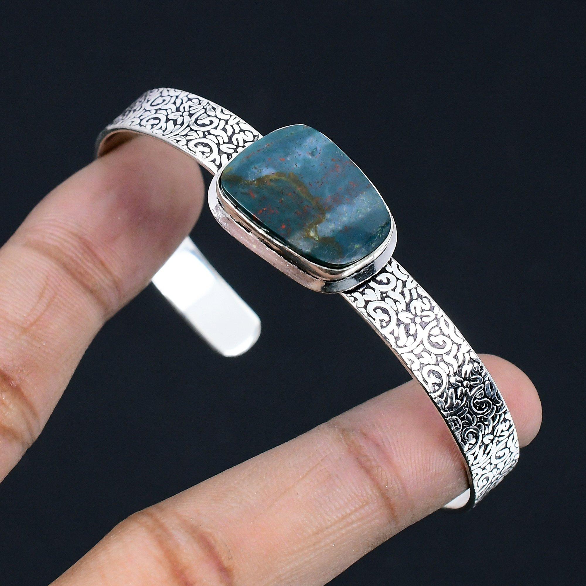 

Womens day Sale 925 Silver Bloodstone Gemstone Root Chakra Wife Bangle Bracelet Adjustable