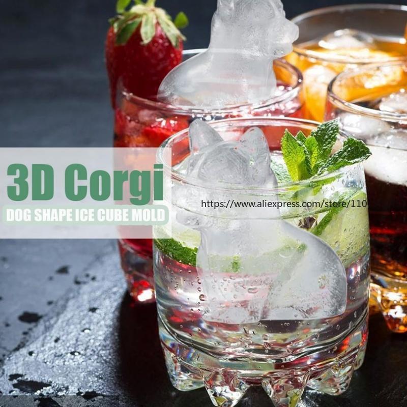 3D corgi dog ice tray Home made ice mold Silicone ice mold with cover Easy demoulding BPA free, suitable for whisky and cocktail