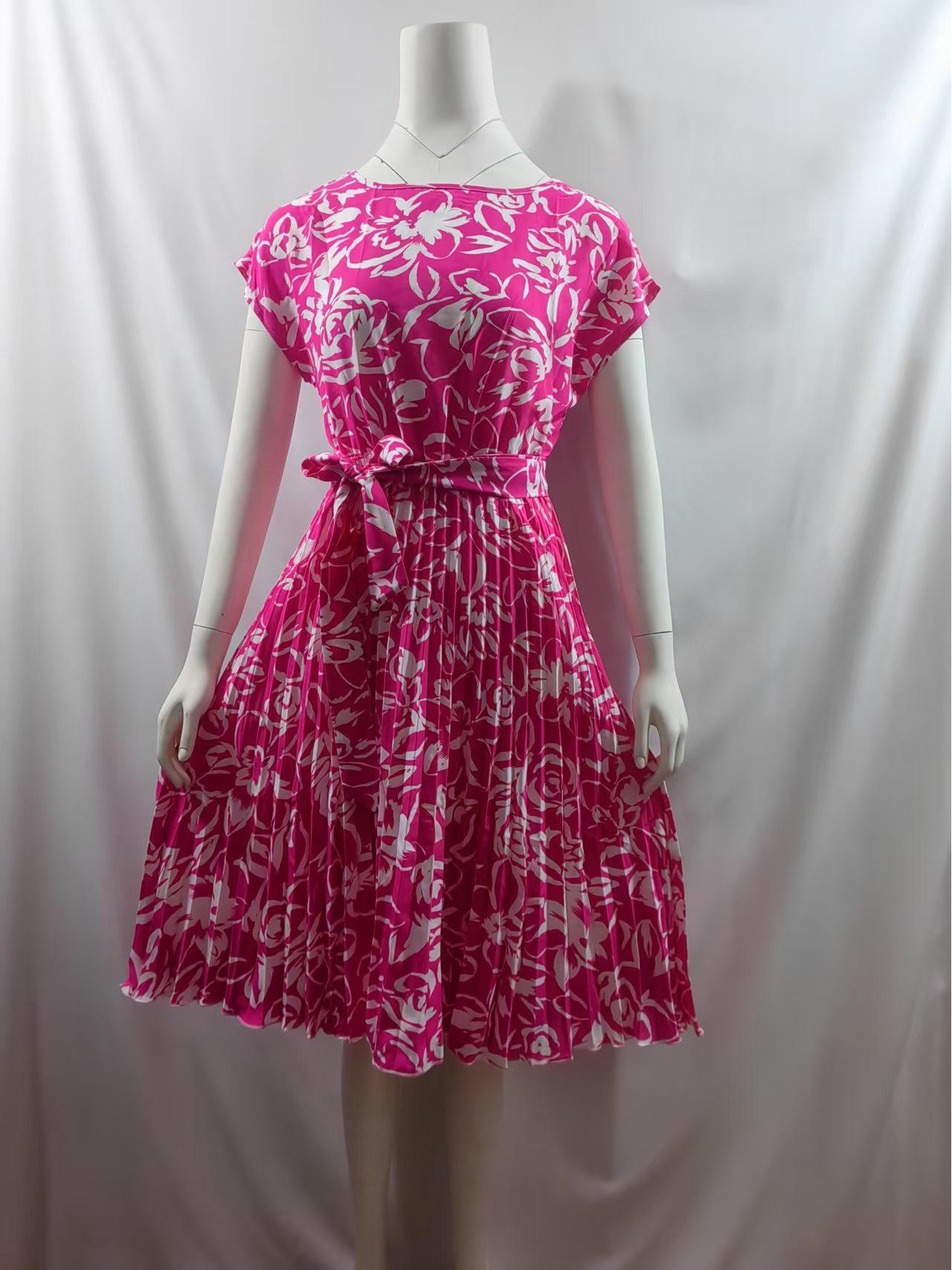 2026 INS Style Spring/Summer Casual Floral Pleated Skirt with Short Sleeves XXL