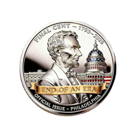 Monedă Comemorativă Finală Cent Necirculată Ultima Monedă de 1 Cent Bătută Monedă Comemorativă Simbolică Ultima Monedă de 1 Cent Suvenir Monedă de Provocare Gravată 3D pentru Colecționari