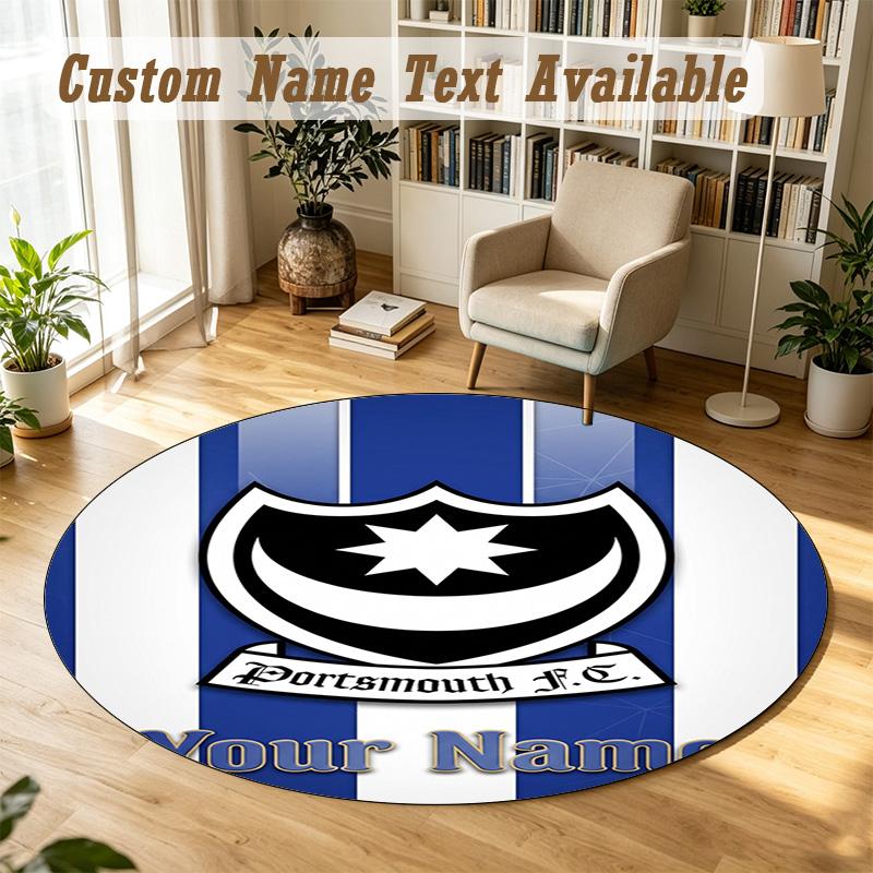 Round Rug Custom NamePortsmouth FC Pattern Non Slip Carpet Home Floor Decor