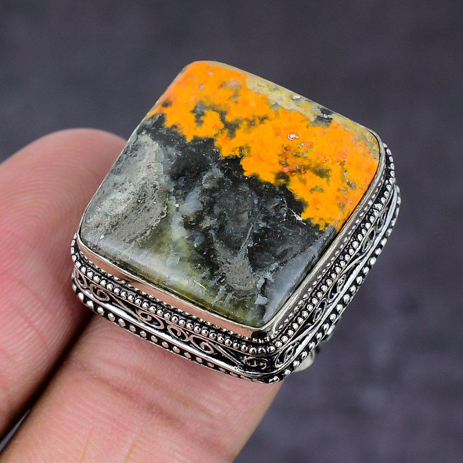 Bumble Bee Jasper Gemstone Handmade 925 Sterling Silver Jewelry Ring Size 7 S2L10