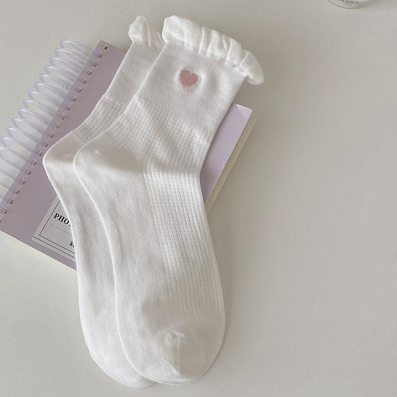 

Girls Spring and Summer Thin All Love Lace Breathable Loose Ballet Wind Cylinder Pile Pile Cotton Socks 1 pair білий