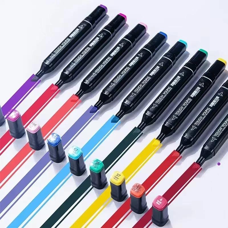 48Colors Alcohol Based Marker Pen Set Dual Tip Double Head Black Barrel Drawing Painting for Kids School Supplies Design