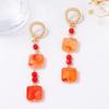 Simple, fresh, niche and trendy geometric square orange patchwork long earrings, elegant and stylish women's earrings