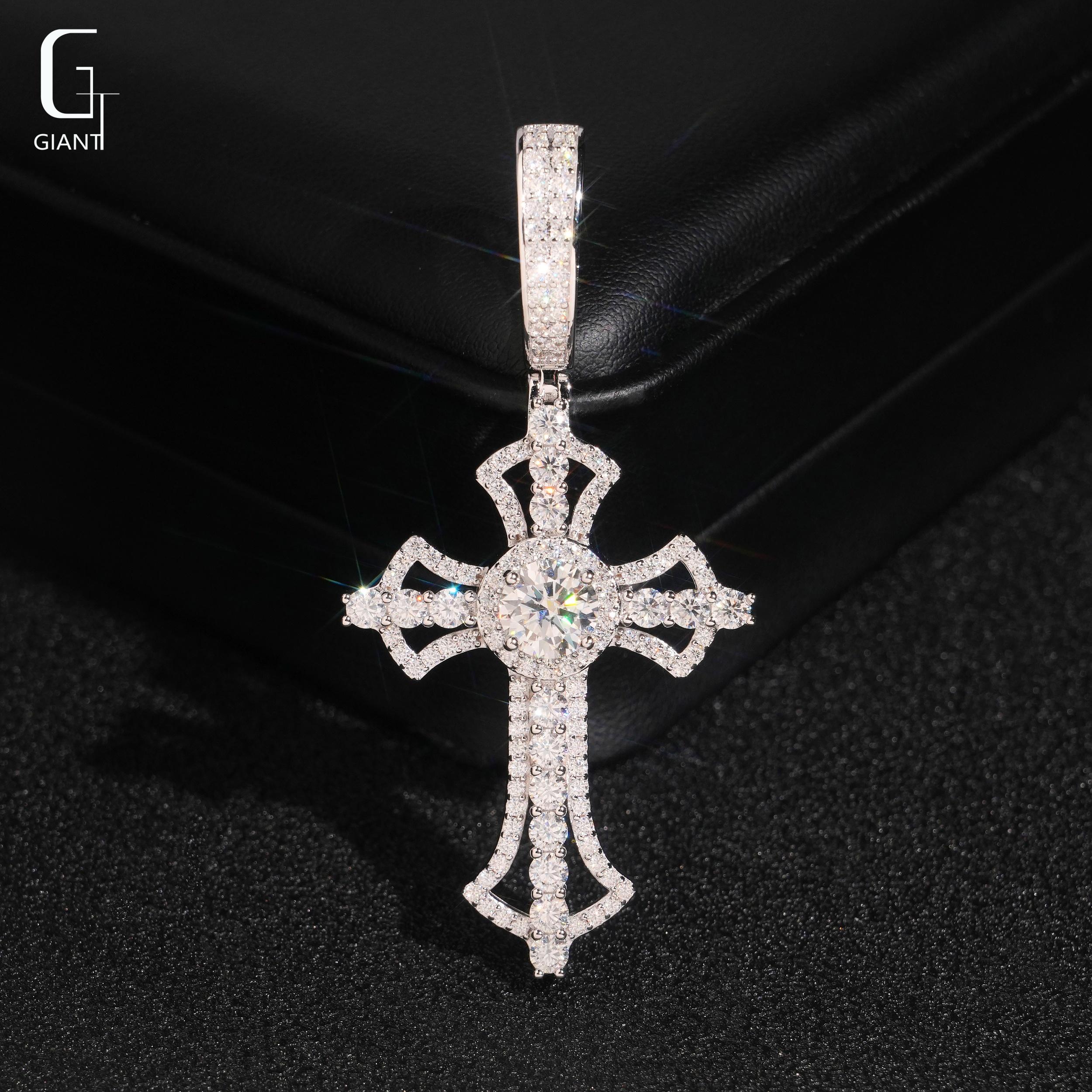 USA Warehouse Ready to Ship Cross Charms Pendant 925 Sterling Silver Moissanite Iced Out Cross Pendant Men Pass Diamond Tester Cross moissanite diamond серебряный