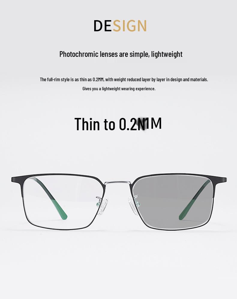 Premium Photochromic Progressive Multifocal Reading Glasses with Anti-Blue Light, UV Protection, and Pure Titanium Frames