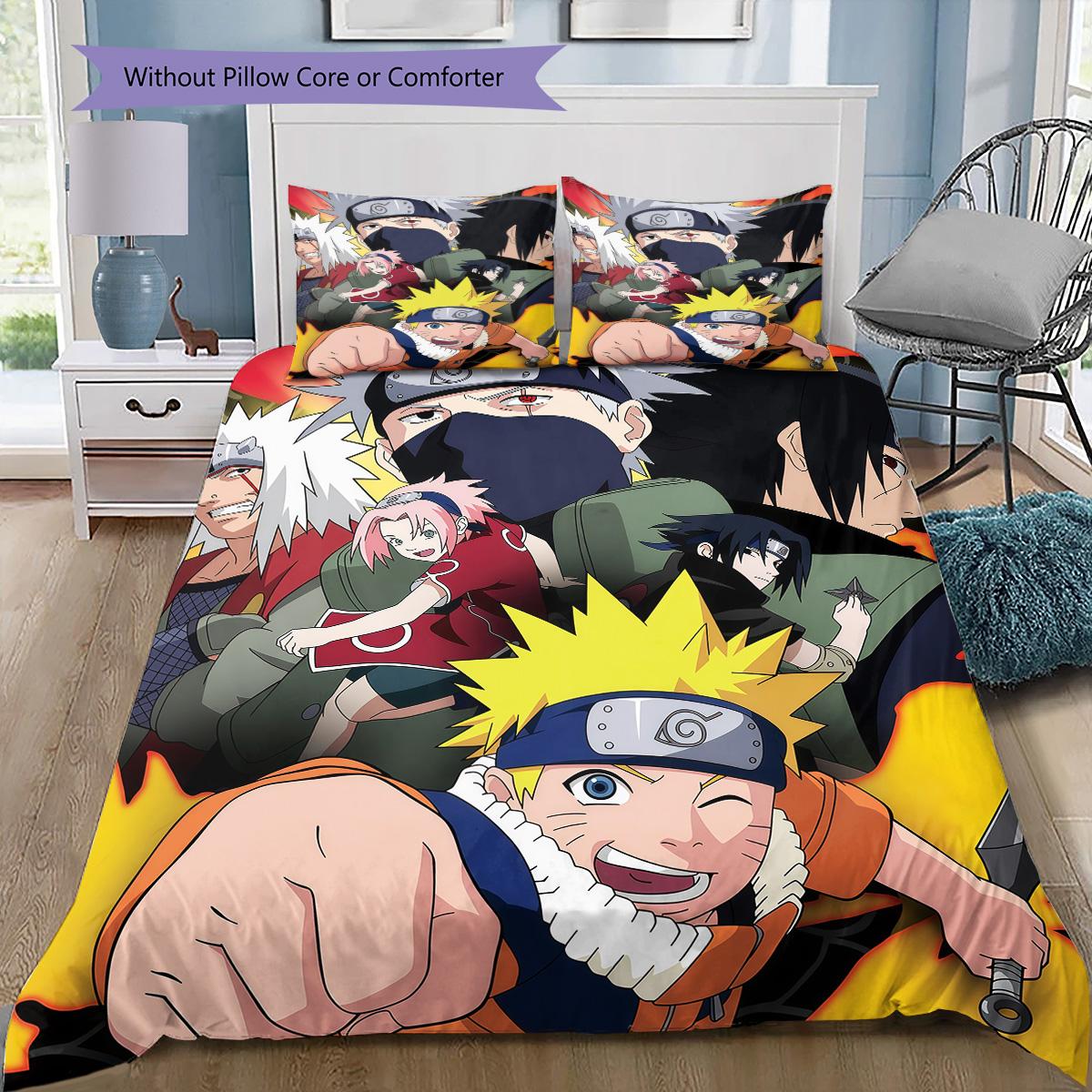 Naruto Konoha Bedding Set, 1 Duvet Cover & 2 Pillowcases, Home Decor, Perfect Gift for Naruto Fans 135x200cm