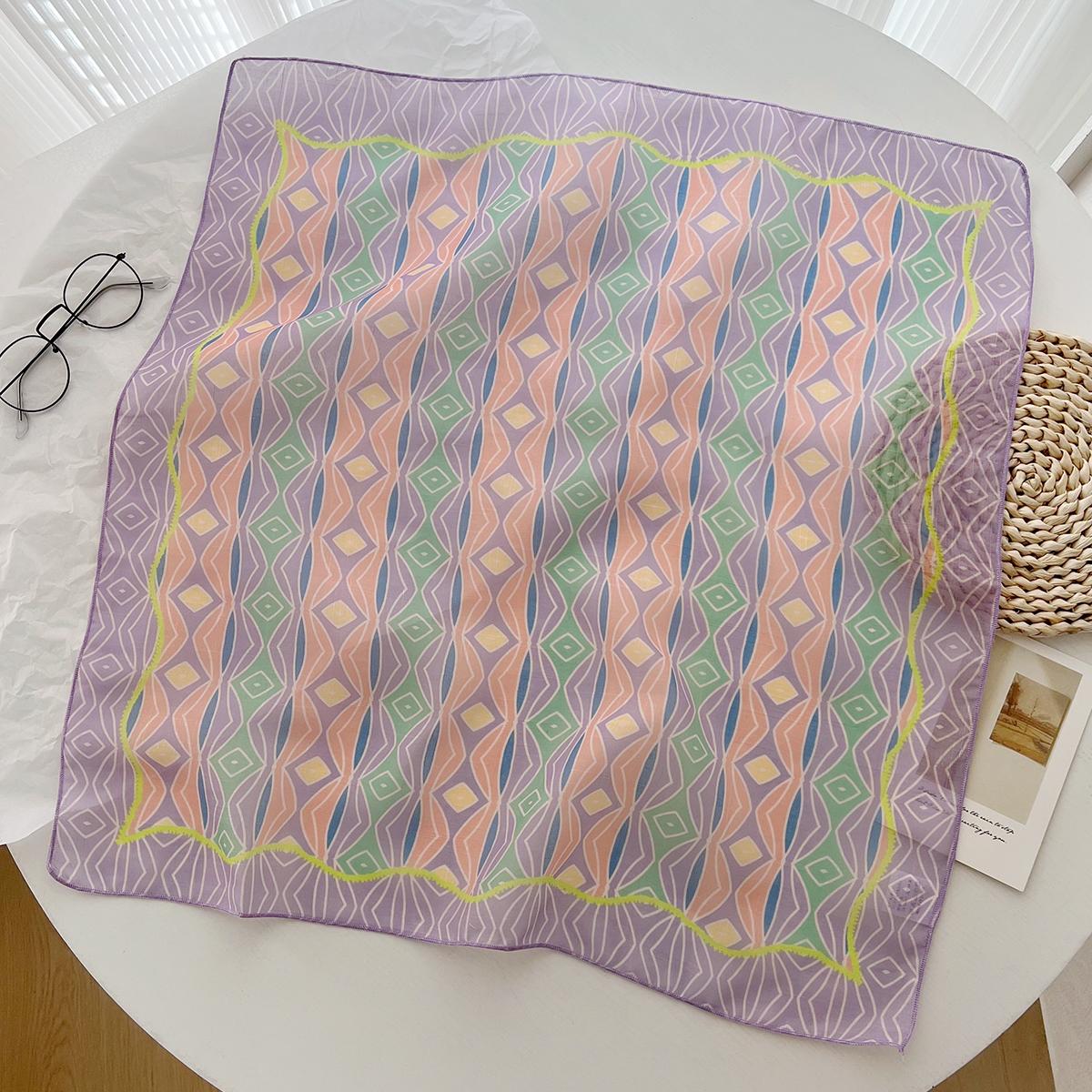 

Foreign Style Decorative Headscarf Spring And Summer Women S Rhombus Versatile Cotton And Linen Small Square Scarf Temperament Scarf Headband 58-58cm