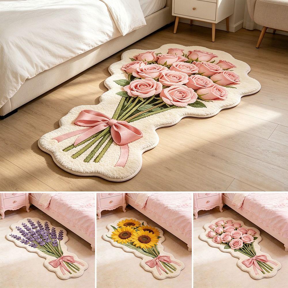 Useful Flower Shape Fluffy Soft Carpets Bow Design Comfortable Irregular Bedside Rug Colorful Decorative Rug Bedroom