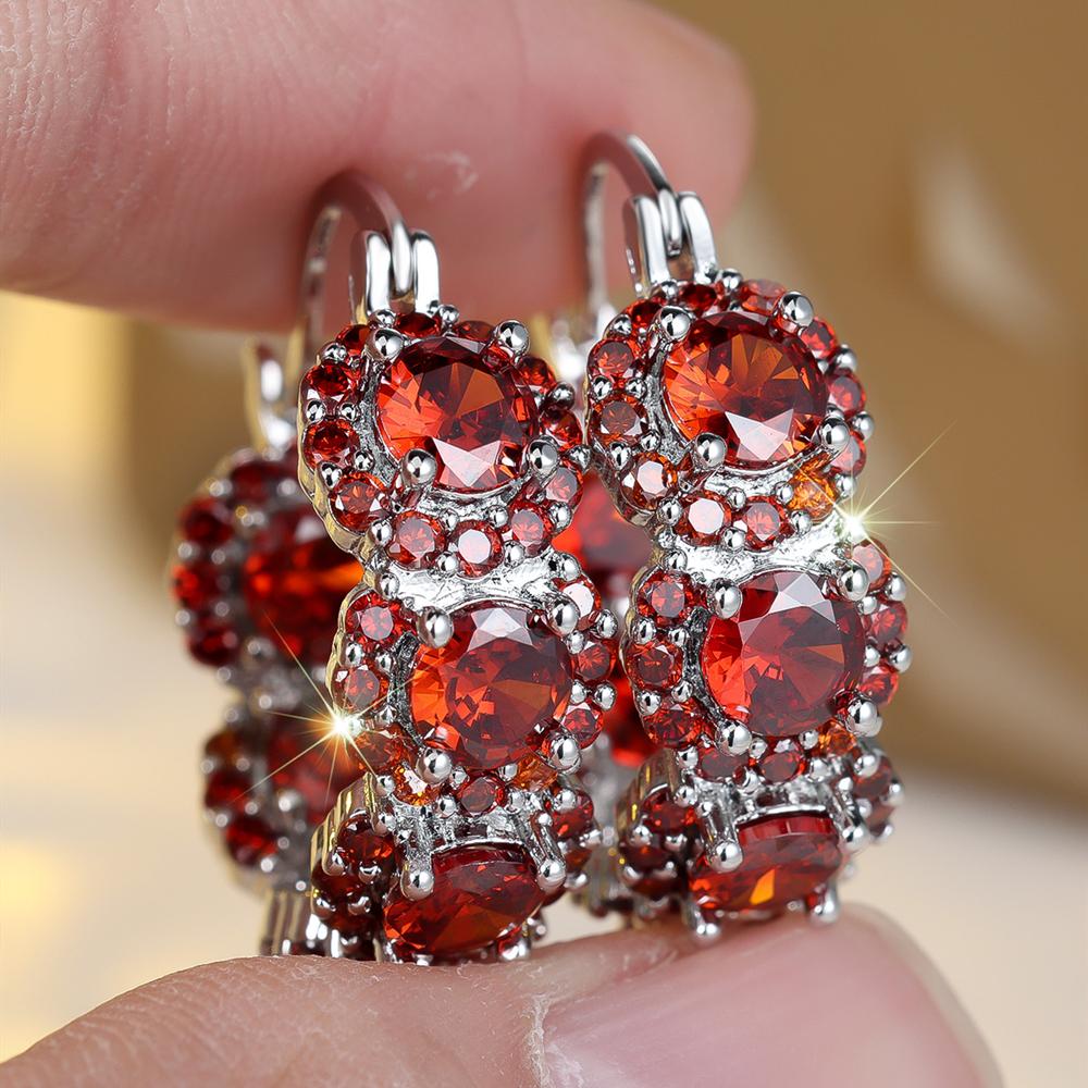 Exquisite Blue Cubic Zirconia Hoop Earrings for Women Elegant Purple Zircon Circle Earrings Wedding Party Jewelry Gift