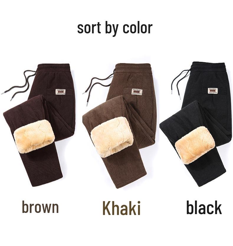 Mom's Winter Style High Waist Corduroy Cotton Pants for Middle-Aged and Elderly Women - Loose, Plus Velvet, Straight Leg