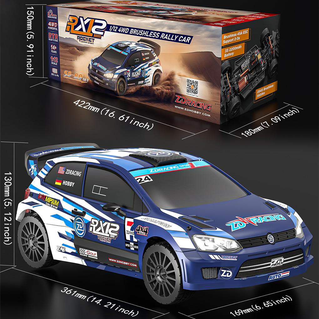 New 1/12 ZD RX12 RC Rally Car High-Speed Brushless Four-Wheel Drive Racing Car 6-Channel Electric Remote Control Car Toy Gift