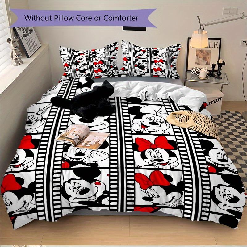 3pcs Mickey, Minnie Printed Bedding Set, Breathable And Soft, Machine Washable, Christmas Gift, Suitable for Bedroom Decoration, 115