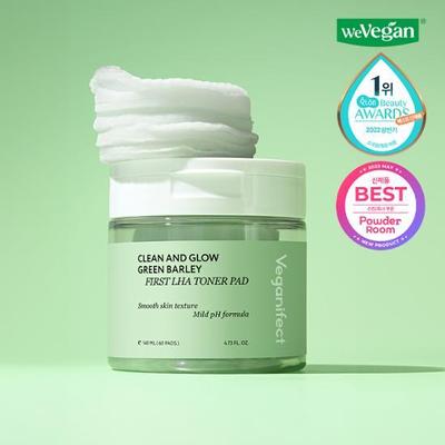Vegan Effect Clean & Glow Green Barley First LHA Toner Pads 60 Sheets