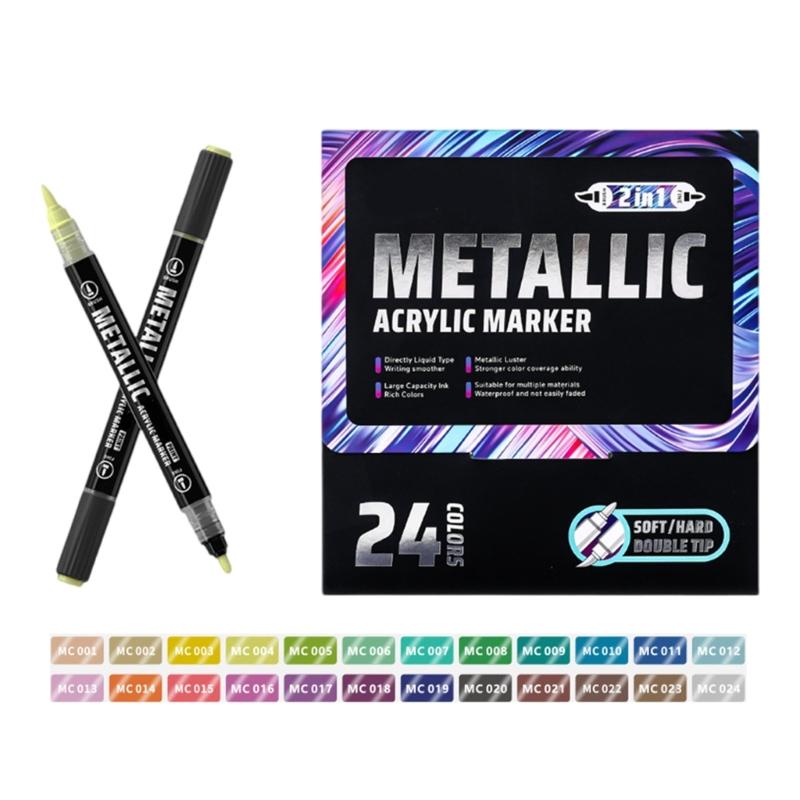 Double Ended Acrylic Marker Metallic Paint Pen for Painting On Paper Wood Fabric Metal Stone Card Making Scrapbooking