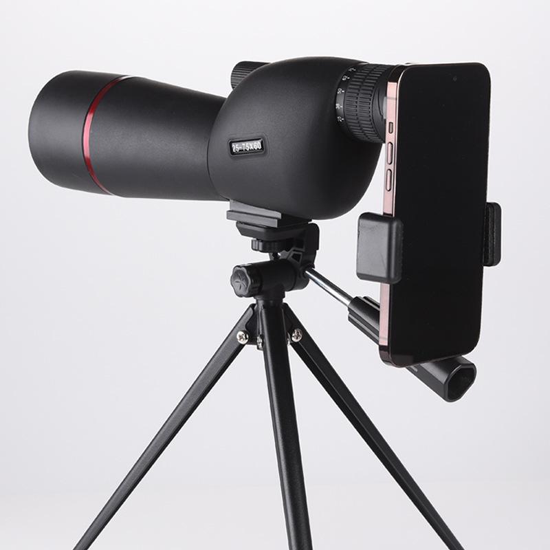 Pleasant Eye 25-75X60 HD Birdwatching Scope, High Magnification Black Telescope with Right Angle Green Film