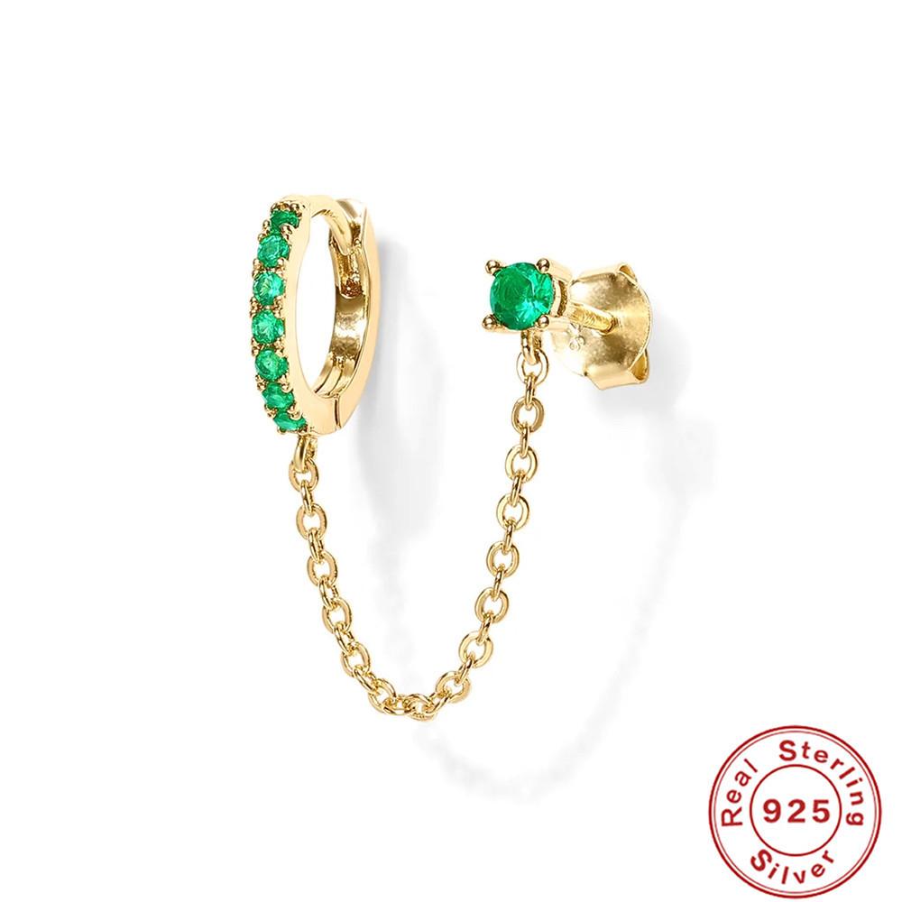 Tassel Ear Line Chain Diamond Set Green Fresh Long Stud Earrings Earrings Street Personality Earrings S925 Sterling Silver