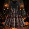 Women's Vintage Halloween Print Dress Long Sleeve V-Neck Flared Midi Dress for Party
