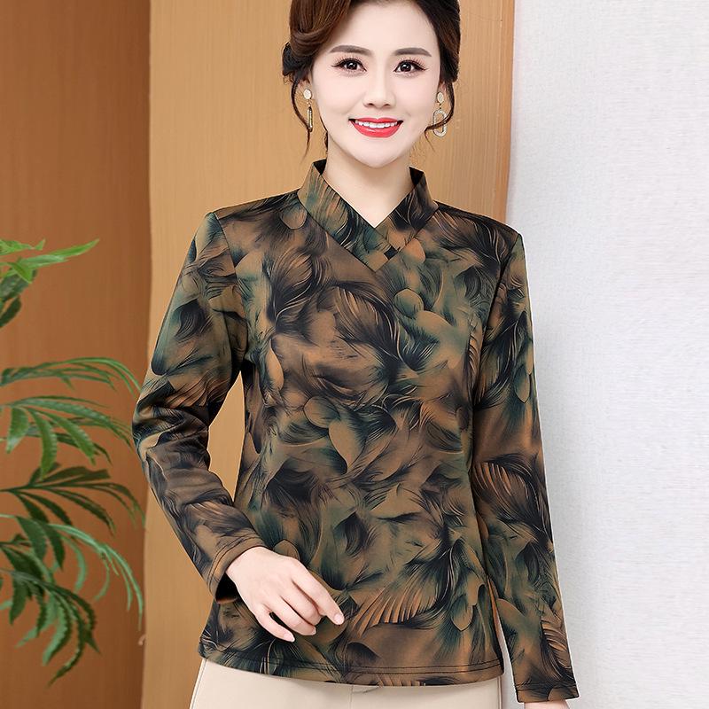 

Mom s Elegant Spring Long-Sleeve Slimming Top for Women 5XL (suggested 150-165 jin) зелений