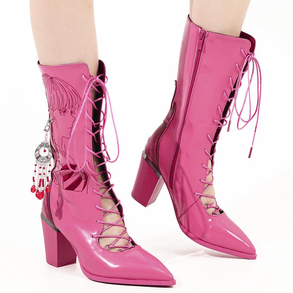 Damskie kozaki do połowy łydki na grubym obcasie - Haftowane, Wodoodporne, Retro wsuwane na lato i jesień