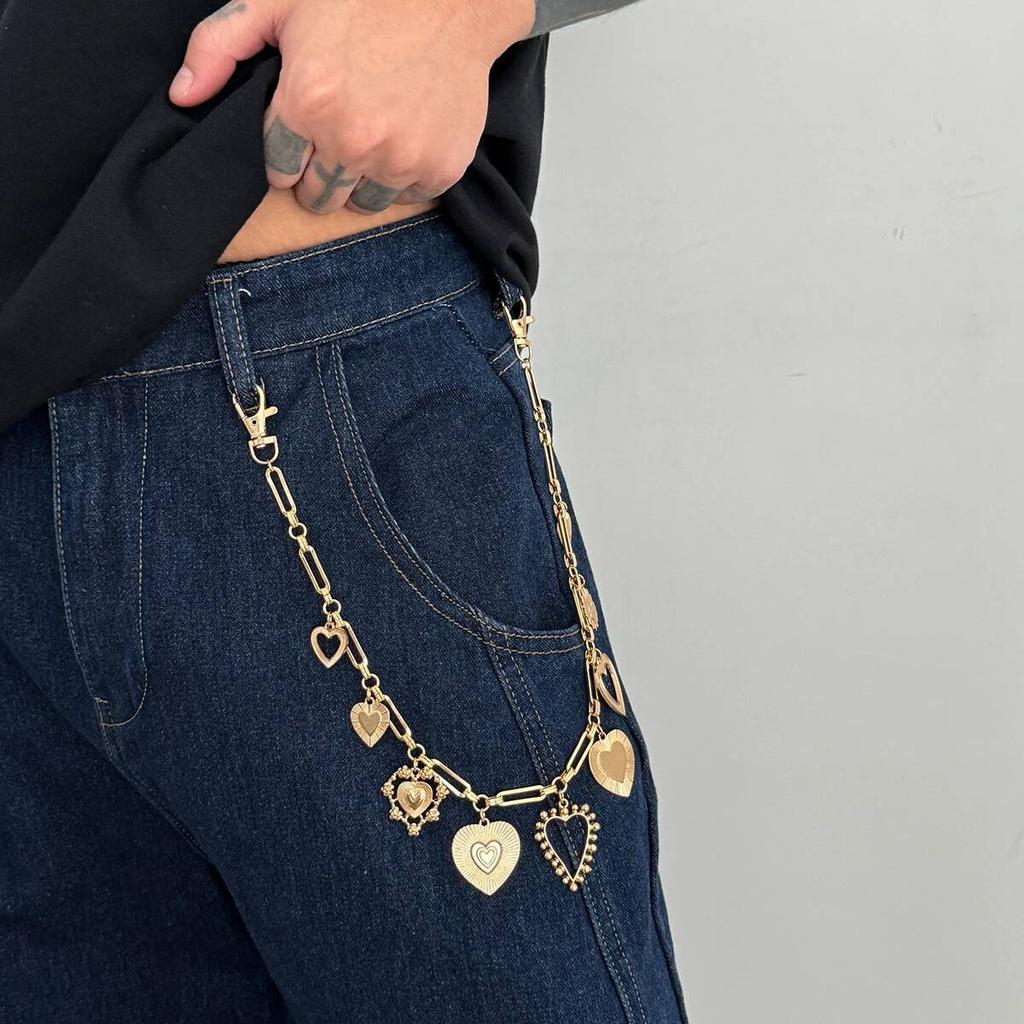 Salircon Hip Hop Love Heart Metal Keychain Waist Chain Jeans Chain for Men Punk Trousers Jeans Pant Wallet Bag Chain Y2K Jewelry
