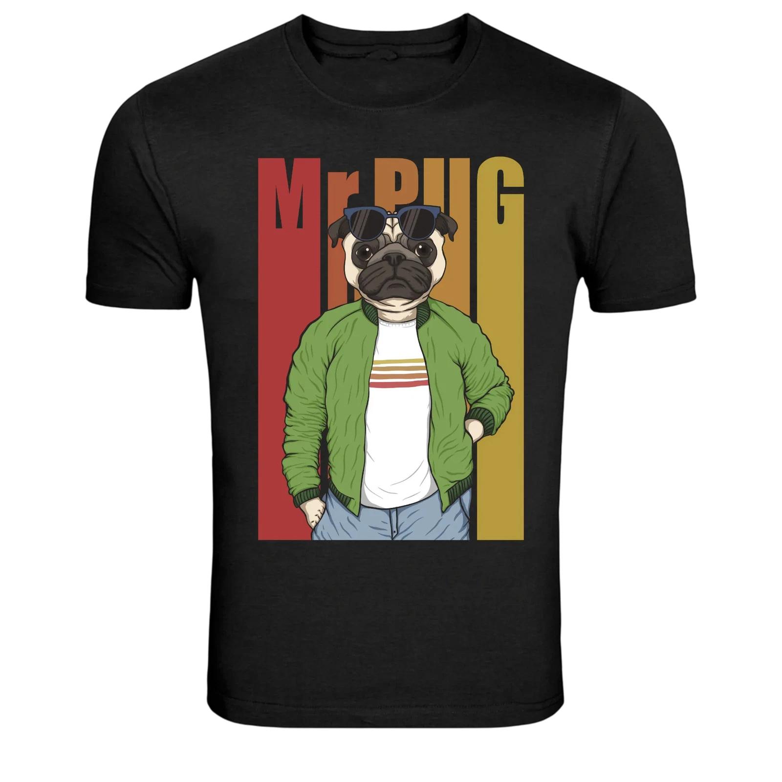 Mr Pug Dog Retro Vintage Style Funny Pug Graphic T Shirt XXL