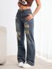 Puffanpop Women's Ripped Jeans Retro Wash High Waisted Denim Pants Loose Straight Casual Jeans Boyfriend Pants