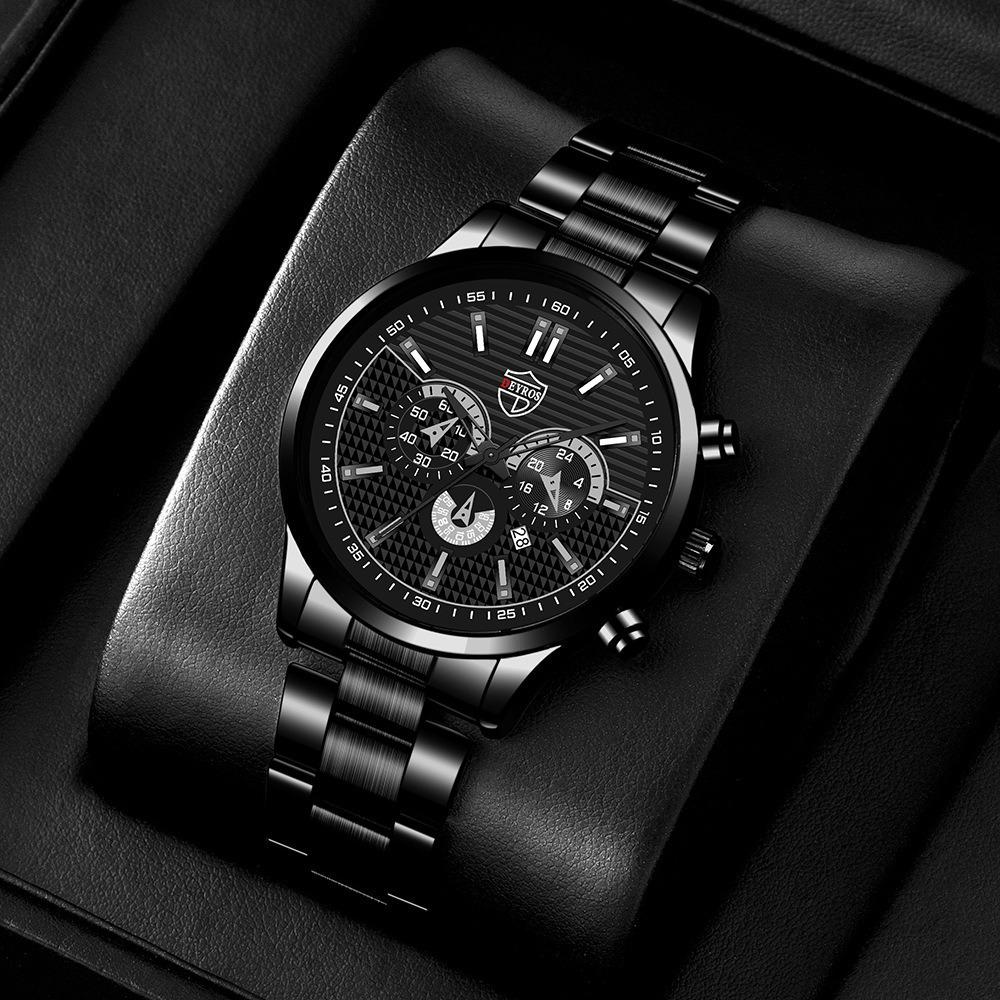 DEYROS Fashion Men's Calendar Steel Strap Watch Men's Casual Fake Three Eyes Quartz Wristwatch, Best Choice for Men's Gifts