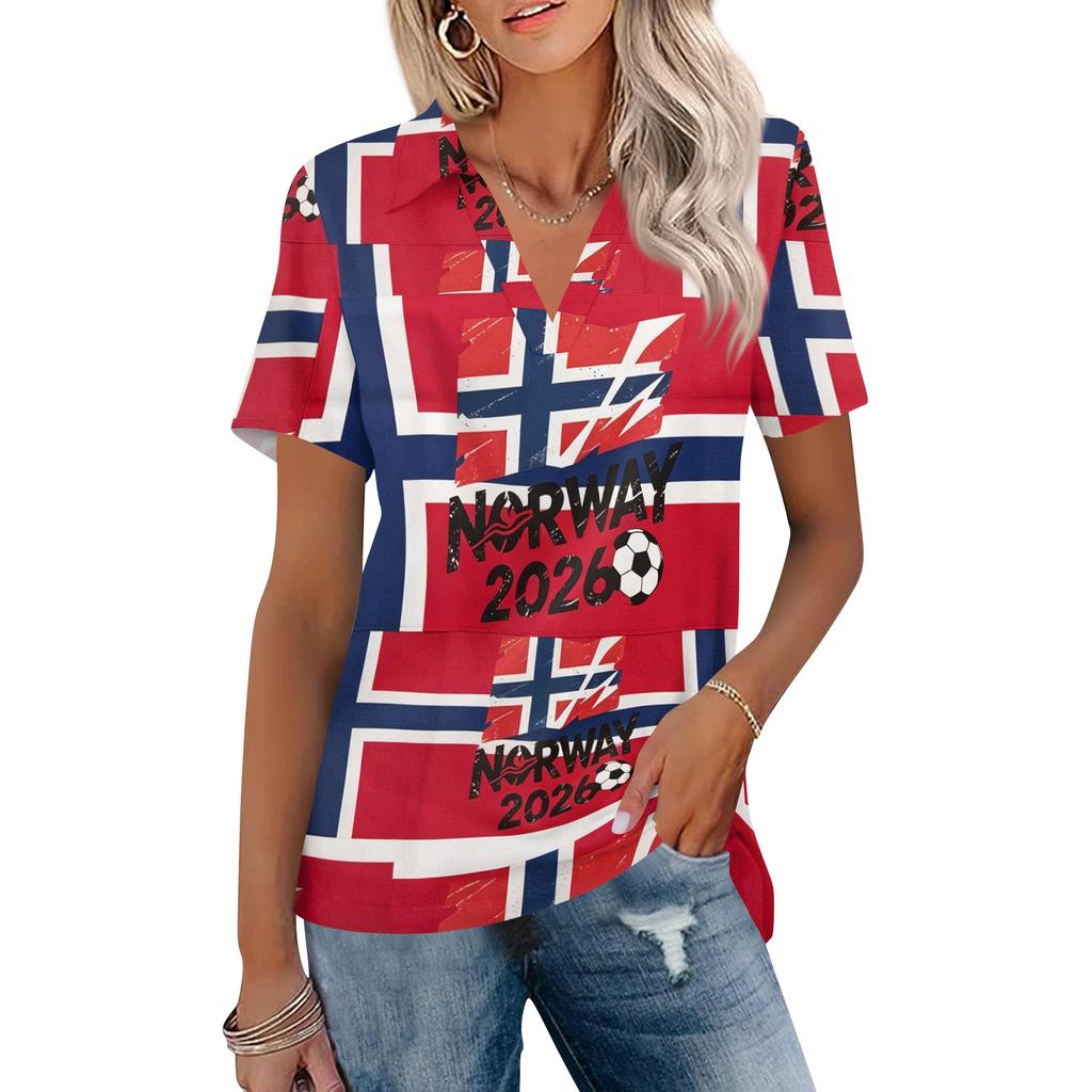 Women's Casual V Neck Short Sleeve Polo Shirt with Graphic Print Soft Lightweight Summer Top for Outdoor Everyday Wear