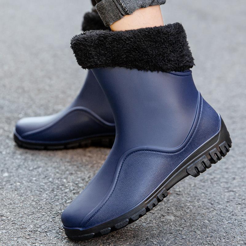 

Модные бархатные мужские нескользящие дождевые туфли средней высоты резиновые туфли для воды обувь на вынос кухня рыбалка автомойка рабочая одежда водонепроницаемые ботинки 44