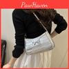 Simple Solid Color Bow Decoration Crocodile Texture Women Casual Shoulder Bag For Daily Use