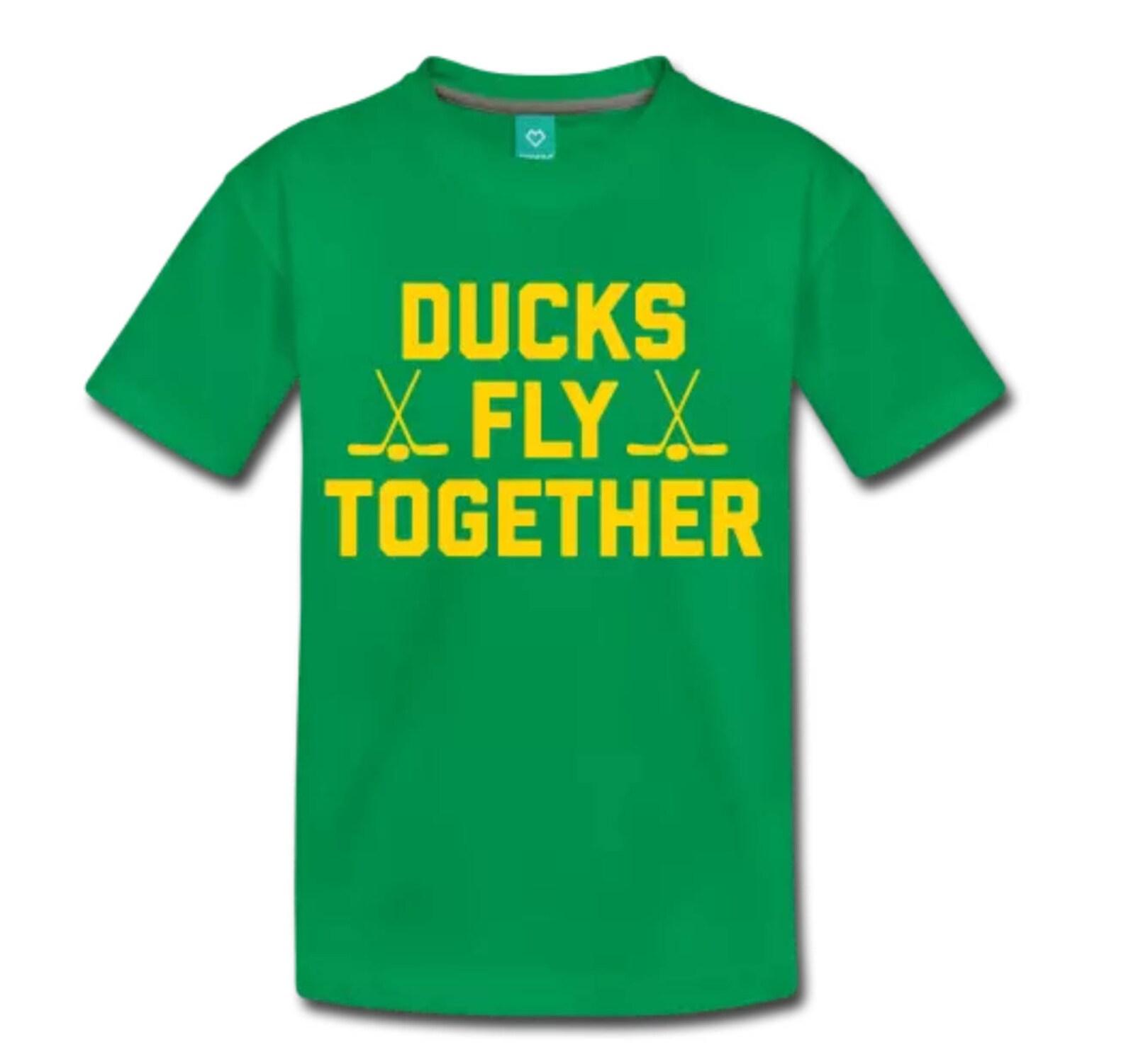 Ducks Fly Together Children s T-Shirt Design - Green Shirt with Gold Print L