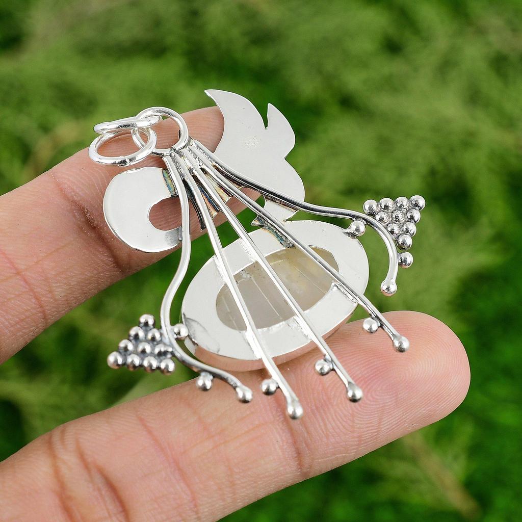Daughters Day Sale 925 Sterling Silver Plume Agate Stone Wedding Bezel Pendant