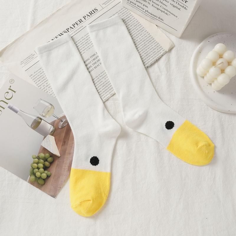 

Летние хлопковые носки с рисунком утки средней длины, впитывающие пот, милые длинные носки без косточек One size