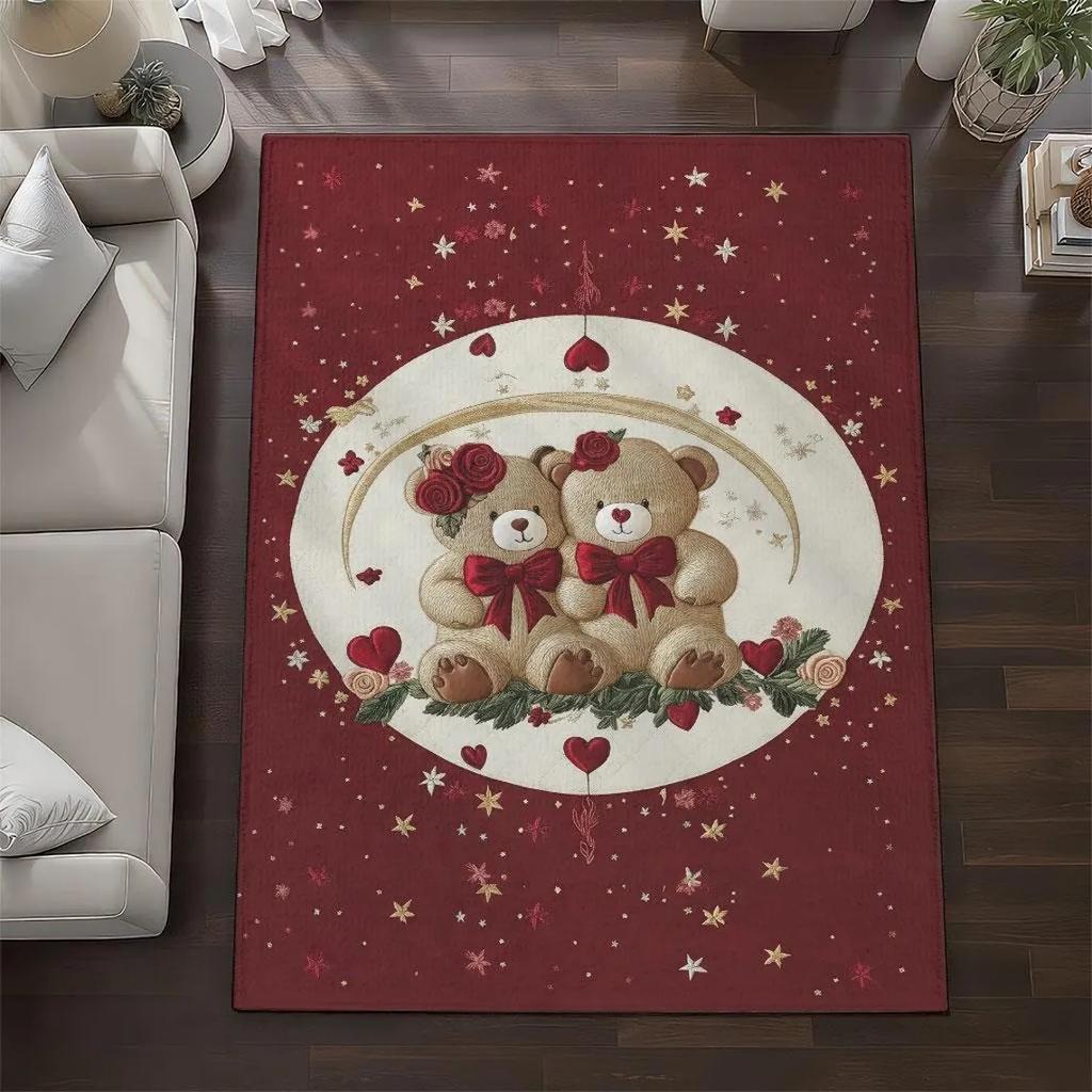 Couple Bear Printed Carpet Valentine's Day Decorative Door Mat Entrance Living Room Bedroom Festive Atmosphere Rug