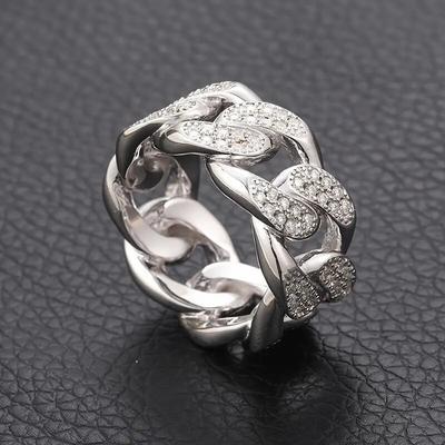 Huitan Metal Chains Linked Design Women Rings with Shiny Cubic Zirconia Hip Hop Rock Style Female Finger Ring Daily Wear