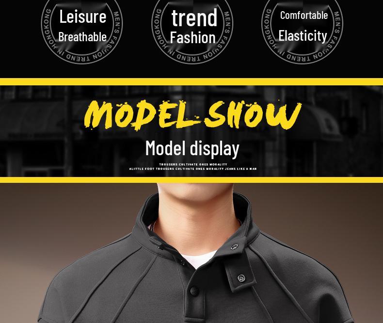 High-End American Retro Heavyweight Half-High Collar Men's Hoodie - Autumn Loose Henley Style