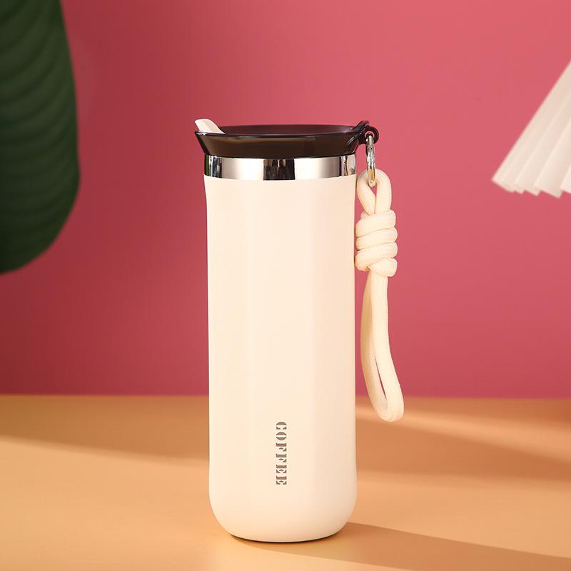 304 Stainless Steel Double-Layer Vacuum Thermos with Lanyard – Portable Outdoor Sports Coffee and Water Bottle