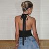 Dámské novinky zima 2025: Sexy Crop Top s hlubokým výstřihem na zádech, úzký, se šněrováním