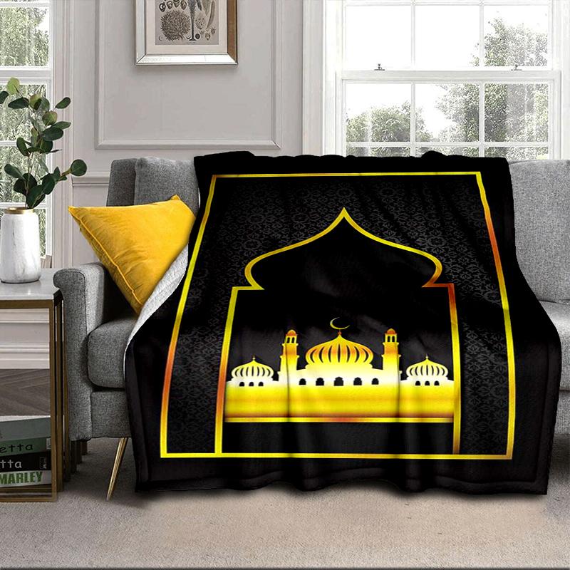 Golden Mosque Silhouette Blanket Flannel Blanket for bed, sofa, Camping, Hiking, Picnic Essentials, gift for family Fan gifts