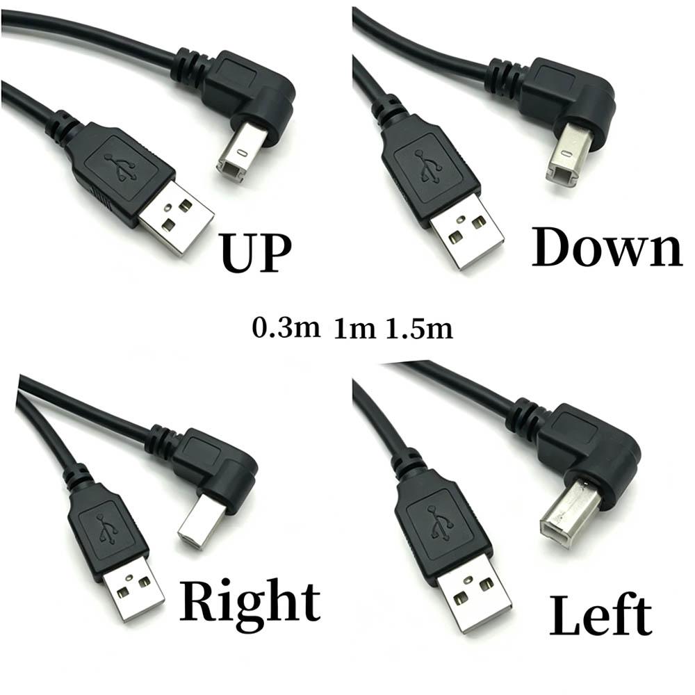Straight Type A Male to 90 Degree Angled Type B Male USB 2.0 Data Cable Up/Down/Left/Right Angle Options for Printer Scanner 1m