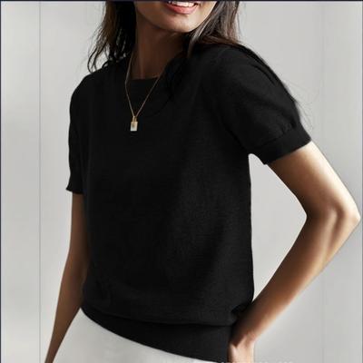 Summer and Autumn New Round Neck, Short Sleeved Thin Knit Sweater Loose Casual Women's Top
