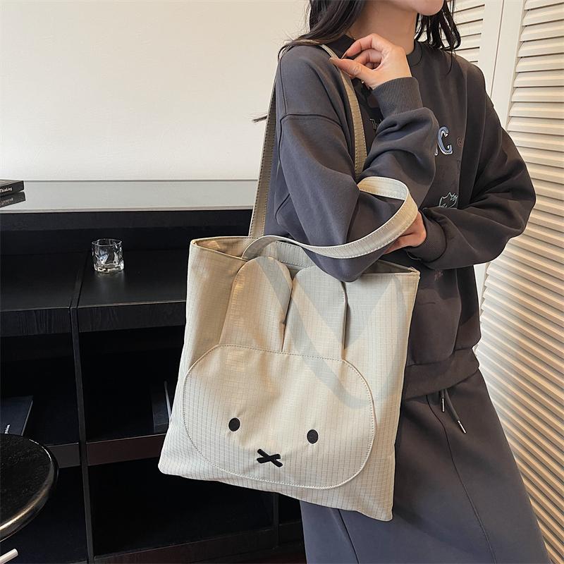 Student Cartoon Shoulder Bag Women's Large Capacity Solid Color Tote Bag