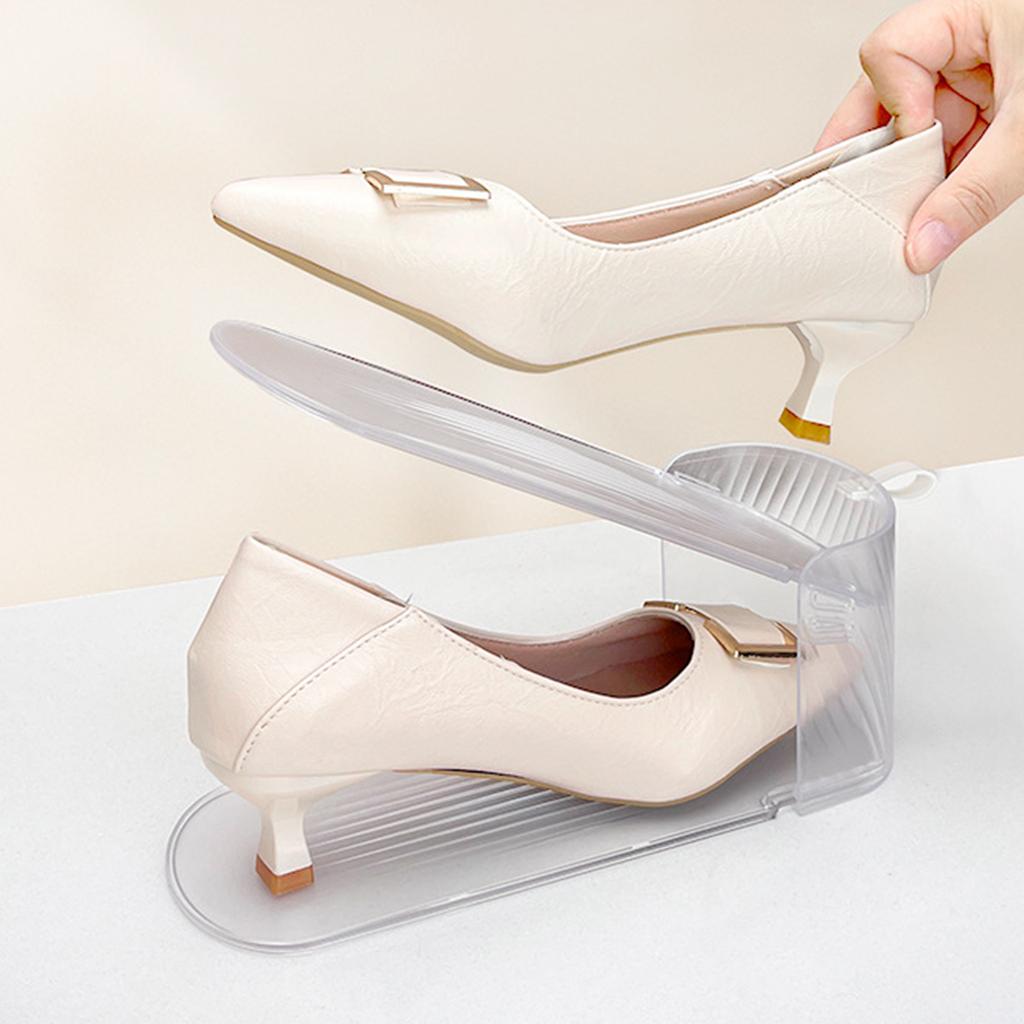 8Pcs Adjustable Shoe Stacker Double Deck Shoe Support Slot Organizer Rack Cabinet Closet Anti Slip Stripe Shoes Display Stand