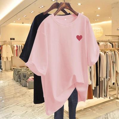 Women's 2026 Summer Pink Heart Short Sleeve T-shirt - Loose, Slimming, Trendy Chic Top
