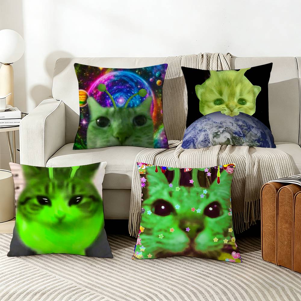 Cute Funny Rainbow Alien Cat Pillow Case Living Room Sofa Cushion Cover Suitable For Home Bedroom Room Decoration