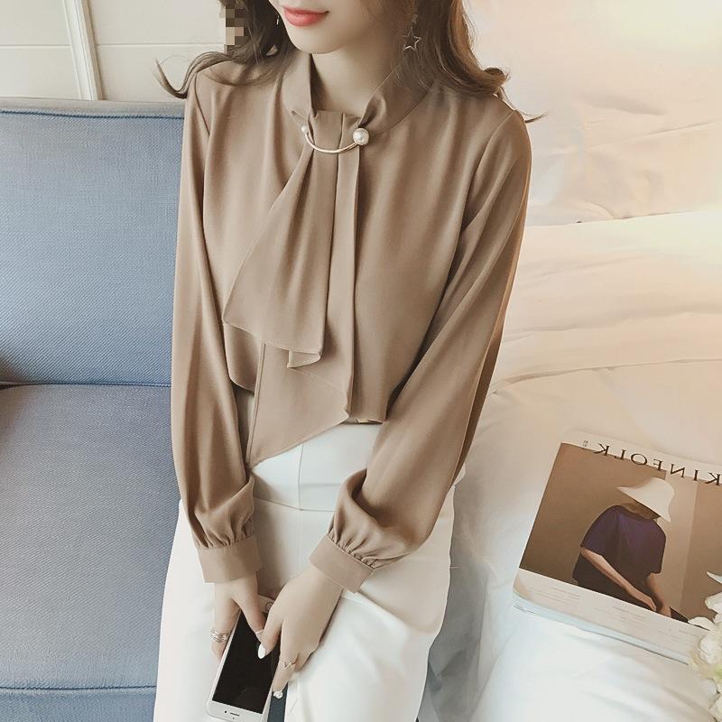 

Женская рубашка с длинным рукавом OL Professional Shirt Women Design Sense Niche Chiffon Loose White Blouse Bottom Shirt Temperament Elegant Fashion Top 2XL абрикосовый