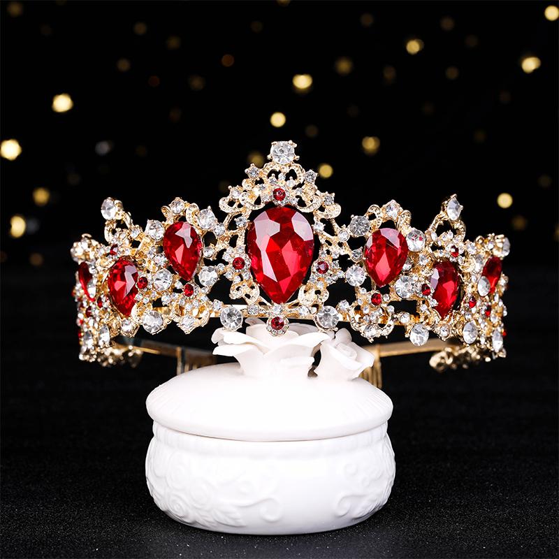 Luxury Gold Red Crystal Rhinestone Tiaras And Crowns Queen Princess Diadem Wedding Hair Accessories For Bride Women Hair Jewelry